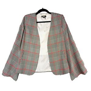 NEW! DKNY Jacket Cape Vest Black White Red Herringbone Lines Women’s Size Small